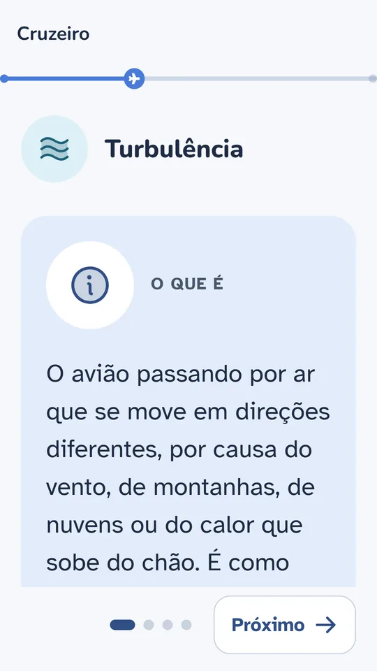 Explicação da turbulência, começando pelo bloco O que é, com o botão Próximo para seguir.